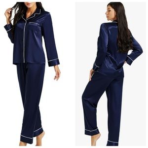 🔹NWOT🔹 LONXU Silk Satin Luxury Navy Pajama Set